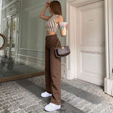 Prettyswomen-shop 2024 fall fashion trends Autumn New Brown Jeans Retro American Solid Color Slimming Ins Trendy High Waist Straight Pants for Women