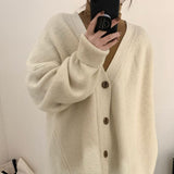 90s streetwear 2024 Autumn and Winter Gentle Lazy Retro Style Large V-neck Knitted Cardigan Loose plus Size Coat