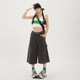 baggy American-Style Retro Pants Women's Cropped Pants Hip Hop Jeans 