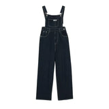 korean fashion Denim Suspender Pants for Women Spring and Autumn New High Waist Loose Straight Pants Slimming Jeans Suspender Wide Leg Pants