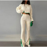 set Autumn New Casual Loose Home High Waist Elegant Split Suit Pants