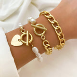 gold Retro Thick Chain Personalized Bracelet Mixed Open Bracelet Bracelet Stacked Style Suit Bracelet