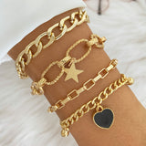 gold Retro Thick Chain Personalized Bracelet Mixed Open Bracelet Bracelet Stacked Style Suit Bracelet