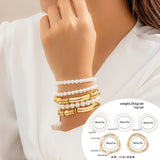 gold Punk Style Imitation Pearl round Beads Stacked Bracelet Suit Exaggerated Personality Metal Elbow Bracelet