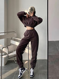 Prettyswomen Maci Solid Color Cropped Hoodie High Waist Sweatpants Matching Set