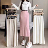 Prettyswomen-shop 2000s fashion Knitted Skirt for Women Autumn and Winter New High-Grade Elastic Belt Belt Draping Pit Straight Skirt One-Step Skirt