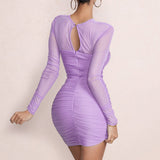 Prettyswomen Long Sleeved Tight Fitting Hollow Low Cut Dress