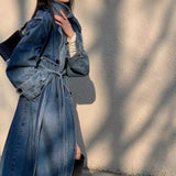 Prettyswomen-shop fall women's outfits 2024 Autumn Advanced Casual Long Retro Elegant Denim Wide Trench Coat