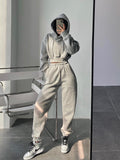 Prettyswomen Maci Solid Color Cropped Hoodie High Waist Sweatpants Matching Set