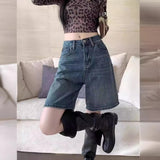 jort outfits Denim Shorts Women's Fashionable All-Matching Summer Thin New High Waist Retro Small Loose Straight Slimming Cropped Pants