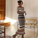 Prettyswomen-shop fall 2024 outfits Women's New Korean-Style Elegant Slim-Fit Dress Knitted Fashionable Color Matching Sweater Bottoming Skirt Dress Women