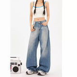 comfy school outfits Fall Street Vibe Style Jeans Women's High Waist Loose Straight Pear Shape Chubby Girl Light Blue Wide Leg Pants