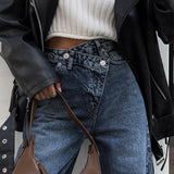 2024 fall fashion trends High Street Retro Jeans Slightly Pull Women's High Waist Irregular Waist Head Unique Design Sense Wide Leg Pants