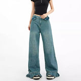 outfit inspo American Retro Jeans Women's Design Sense Niche Lace Loose Slimming Straight Mop Wide-Leg Pants 