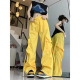 set American Retro Overalls Women's 2024 Summer High Waist Straight Wide Leg Pants Design Loose Casual Mopping Pants