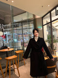 women’s fashion Hand-Stitched Arch Needle Slim Lace-up Bathrobe Wool Casual Long Coat Handmade Double-Sided Nylon Coat