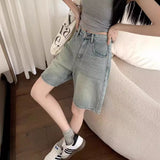 jort outfits Denim Shorts Women's Fashionable All-Matching Summer Thin New High Waist Retro Small Loose Straight Slimming Cropped Pants