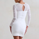 Prettyswomen Long Sleeved Tight Fitting Hollow Low Cut Dress