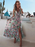 Prettyswomen new spring and summer ebay European and American foreign trade printed chiffon dress sleeveless holiday beach slit long skirt