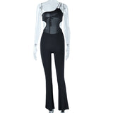 Prettyswomen One Shoulder Chain Hollow Out Cutout Jumpsuit Skinny Leggings Women