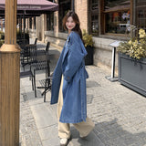 fall women's outfits Autumn and Winter Denim Coat Hooded Long-Sleeved Denim Shirt Single-Breasted Long Denim Trench Coat for Women