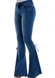 jeans Women's Jeans Mid-Waist Lace-up Denim Trousers Stretch Jeans Women's Flared Pants