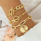 gold Retro Thick Chain Personalized Bracelet Mixed Open Bracelet Bracelet Stacked Style Suit Bracelet