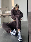 Prettyswomen Maci Solid Color Cropped Hoodie High Waist Sweatpants Matching Set