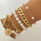 gold Retro Thick Chain Personalized Bracelet Mixed Open Bracelet Bracelet Stacked Style Suit Bracelet