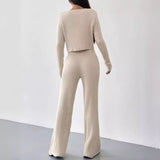 set 2024 Women's New Autumn Casual Straight Pants V-neck Haier Roll Washing and Baking Suit