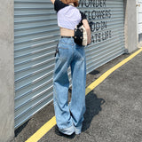 tomboy outfit Hot Girl Ripped Jeans Women's Summer New Straight Loose High Waist Slimming Wide Leg Pants Fashion Ins