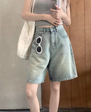 jort outfits Denim Shorts Women's Fashionable All-Matching Summer Thin New High Waist Retro Small Loose Straight Slimming Cropped Pants