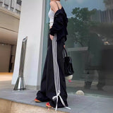 grunge outfits American-Style Straight Casual Pants Women's Early Spring Bow Line Loose Draping Sports Pants Black Mop Wide-Leg Pants Fashion