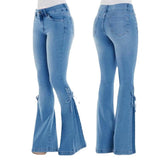 Prettyswomen-shop jeans Women's Jeans Mid-Waist Lace-up Denim Trousers Stretch Jeans Women's Flared Pants