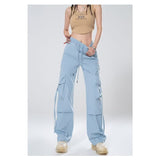 set American Retro Overalls Women's 2024 Summer High Waist Straight Wide Leg Pants Design Loose Casual Mopping Pants