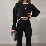 set Autumn New Casual Loose Home High Waist Elegant Split Suit Pants