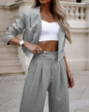 striped 2024 Women's Elegant Casual Striped Short Lapel Suit Straight Pants Suit