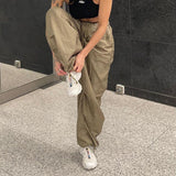 Prettyswomen Summer Drawstring Cargo Pants Women Casual Loose Low Waist Baggy Sweatpants Vintage Wide Leg Trousers Streetwear