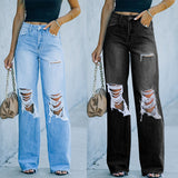 Prettyswomen-shop baggy jeans Factory Direct Women's Jeans 2024 Autumn Street Hipster Ripped Wide-Leg Pants