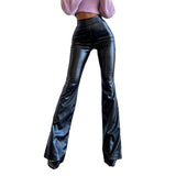 fall outfits Fall Women's Street Style Women's 2024 Winter New High Waist Light PU Leather Pants Trousers Black Glossy Flared Trousers Women's Pants