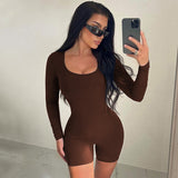 Prettyswomen Women Clothing Winter Solid Color Slim Sports Long Sleeve Jumpsuit