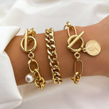 gold Retro Thick Chain Personalized Bracelet Mixed Open Bracelet Bracelet Stacked Style Suit Bracelet