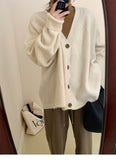 90s streetwear 2024 Autumn and Winter Gentle Lazy Retro Style Large V-neck Knitted Cardigan Loose plus Size Coat