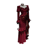 Prettyswomen-trad goth dress to impressRed Thigh-high Slit Mermaid Dress Birthday Evening Gown Big Bow at Waist pin pag