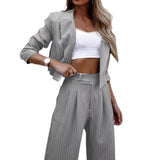 striped 2024 Women's Elegant Casual Striped Short Lapel Suit Straight Pants Suit