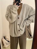 90s streetwear 2024 Autumn and Winter Gentle Lazy Retro Style Large V-neck Knitted Cardigan Loose plus Size Coat