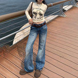 y2k American Retro Low Waist Hot Girl Flared Pants Versatile Slimming Mop Straight Jeans Women 