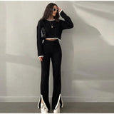 Prettyswomen-shop set Autumn New Casual Loose Home High Waist Elegant Split Suit Pants