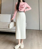 2000s fashion Knitted Skirt for Women Autumn and Winter New High-Grade Elastic Belt Belt Draping Pit Straight Skirt One-Step Skirt