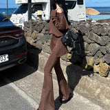 Prettyswomen-shop off shoulder  Air Layer off-Shoulder Flared Pants Suit Casual Women's American Style Loose Lazy Style Slimming Elegant Autumn